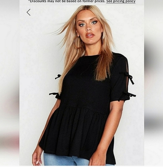 🍁🍂Boohoo Tie Sleeves Detail Smock Top 24 - Picture 1 of 3